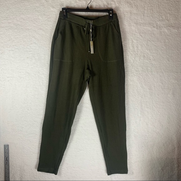 Max Studio Women’s Rib Knit Joggers Pockets Drawstring‎ Waist Small Olive Green. - Picture 1 of 7